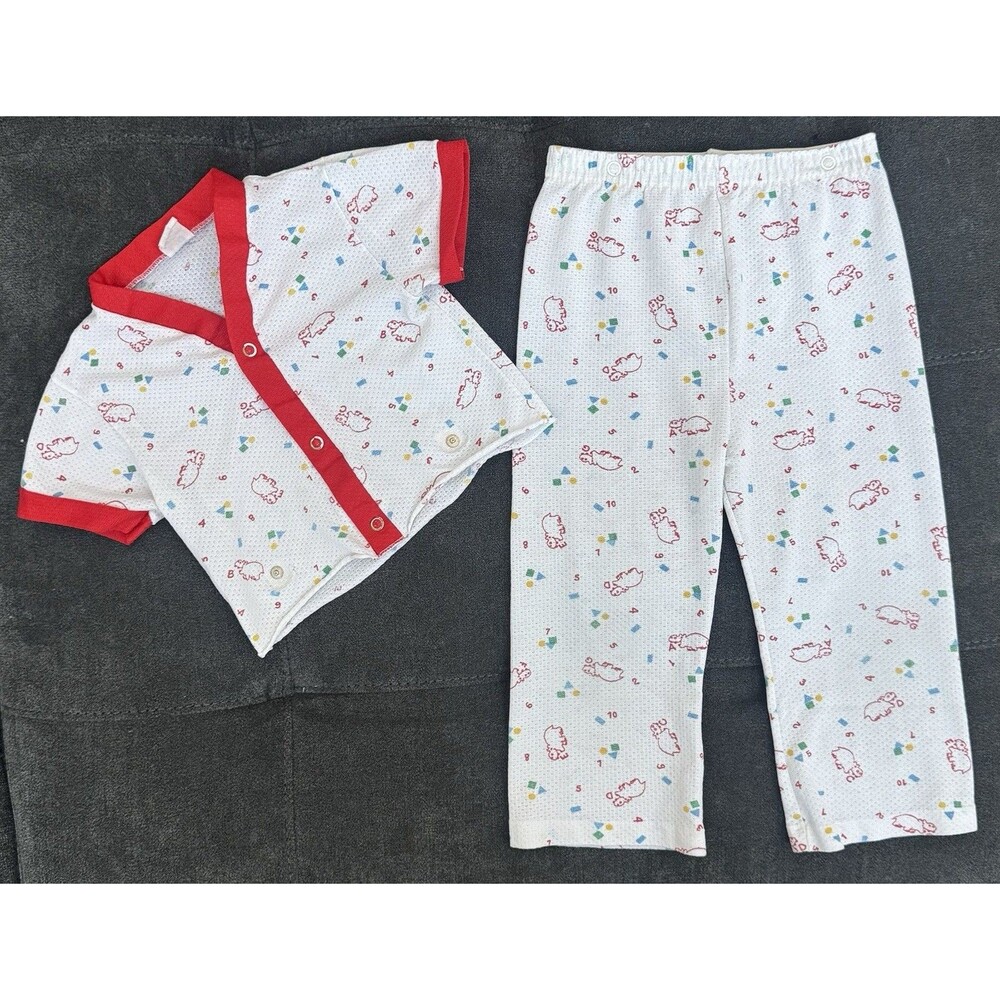Vintage Carter's Snap Waist Boys 4 Pj Set With Rhinos/Numbers/Geometric Shapes